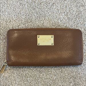 Michael Kors Brown Leather Large Zipper Wallet